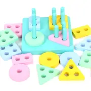 Geometric Sorting Blocks Montessori Kids Wooden Educational Toys Building Rec...