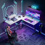 ODK Gaming desk l shaped with Monitor stand&Storage bag, Metal legs, Round Corne