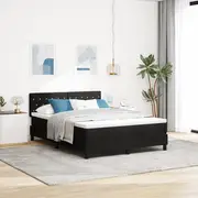 Box Spring Bed with Mattress & LED Black Queen Velvet