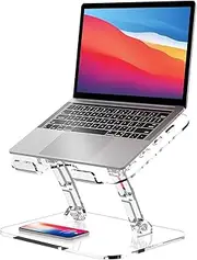 Lpoake Adjustable Laptop Stand, Portable Ergonomic Computer Stand for Laptop, Foldable Laptop Riser for Desk, Compatible with 10 to 15.6 Inches Notebook Computer Laptops (Transparent)