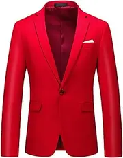 [JEShifangjiusu] Men's Party Suit - 1 Button - Solid Color - Casual Tuxedo Blazer for Themed Parties, Red A1, M