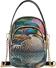 [WOIWB] Crossbody Bag for Women-Mandarin Duck Pool Print, Fashion Shoulder Bag Purse with Chain Strap Top handle 5.91×3.15×8.27 Inches, Multicolor, 5.91×3.15×8.27 inches