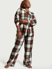 NWT Victoria's Secret FLANNEL Long PJ 3pc Lounge Pajama White,Green&Red Plaid