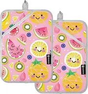 Pot Holders Heat Resistant Cute Fruits Pineapples Peach Potholder with Pockets Hot Pads for Cooking Oven Mitts 2 Pack