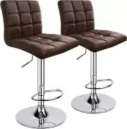 Modern Square PU Leather Adjustable Bar Stools with Back, Set of 2, Counter Heig