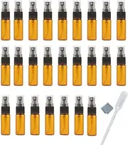 20pcs Amber 5ml 1/6oz Atomizer Vial Glass Bottle Spray Refillable Perfume Empty Fine Mist Sample Bottle Clean Cloth Free 3ML Pipette for Travel Party