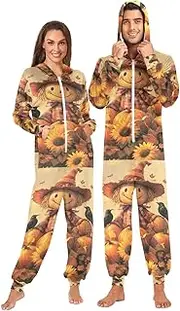 [Joisal] Scary Scarecrow Dark Mens One Piece Pajamas Soft Onesies for Men for Winter, Autumn Small, Harvest Scarecrow Sunflowers, Large