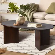 Oikiture Coffee Table Sofa End Table Oval Side Cafe Desk Timber Walnut