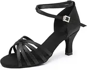 [Rosefinch] Latin Dance Shoes for Women Satin Professional Indoors ONLY Ballroom Salsa Cha-cha Practice Performance Dance Shoes