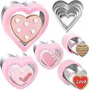 10 Pieces Heart Cookie Cutter Set Pink Color, Mini & Medium & Large Size Heart Shapes Cookie Cutters Mold for Fondant Pastries Cakes Biscuits and Sandwiches, Stainless Steel Fruit Vegetable Molds