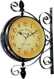 Double Sided Clock Waterproof Vintage Double Sided Wall Clock Iron Silent Quiet Grand Central Station Wall Clock Art Clock Decorative Double Faced Wall Clock for Patio, Garage, Train Station