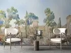 3D Watercolor Manor Landscape Self-adhesive Removeable Wallpaper Wall Mural