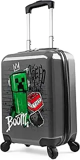 [Minecraft] Suitcase for Kids Teens Creeper Hard Shell Luggage Travel Case with 4 Wheels Extendable Handle Travel Essentials for Holiday Travel School Trips, Medium Grey, 49cm - 30L, Children's Luggage