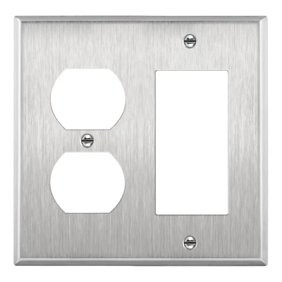Combination Duplex Receptacle Outlet or Decorator Light Switch Metal Wall Plate,
