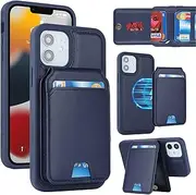 FROLAN for iPhone 12 / iPhone 12 Pro MagSafe Case Wireless Charging with Wallet Detachable Card Holder Premium PU Leather Magnetic Stand Protective Phone Cover for iPhone 12/12 Pro 6.1" Navy Blue