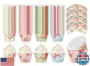 Whaline 36Pcs Vintage Floral Cupcake Wrappers Colorful Flower Cupcake Liners