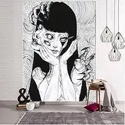 Horror Anime Wall Tapestry for Bedroom Aesthetic Japanese Horror Girl Tapestry Wall Hanging Trippy Tapestries for Home Bedroom Dorm Wall Art Decor