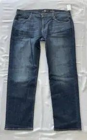 7 FOR ALL MANKIND Straight Leg Jeans In Faraday AUSTYN Stretch Denim NWT Size 42