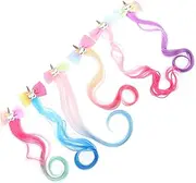 CLISPEED 6Pcs Colorful Bow Hair Extensions Clips Unicorn Hair Decor for Easy Clip Braids for Parties and Dress Up Vibrant Gradient Colors for Every Outfit