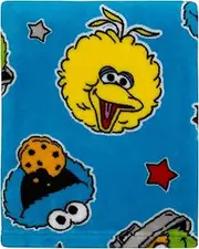 Sesame Street Come and Play Blue, Green, Red and Yellow, Elmo, Big Bird, Cookie Monster, and Oscar The Grouch Toddler Blanket