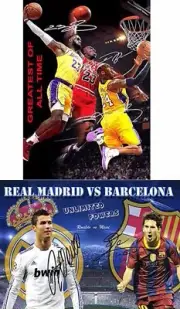 Michael Jordan Lebron James Kobe Ronaldo Messi Signed Autograph 2x A4 Poster