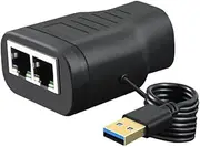 RJ45 Network Splitter Adapter, RJ45 1 to 2 LAN Ethernet Network Adapter Converter with USB Power Cable Cord for Cat6 / Cat7