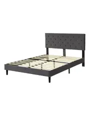 [Levede] Queen Size Bed Frame with Velvet Headboard in Grey