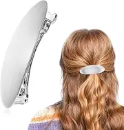 JJUNW 1Pcs Oval Hair Barrette for Women, 3 Inch Hair Barrette, Gold Hair Clip Oval Hair Barrette, Vintage Metal Large Hair Clip, Simple Elegant French Barrette for Women Long Thick Hair(Silver)
