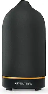 Aroma Tierra Santorini Essential Oil Diffuser with Light - Ceramic Aromatherapy Diffuser for Sleep, Relaxation, Air Scent - Home, Office, Spa Room, Yoga - Ultrasonic Electric Mist Diffuser - Black