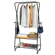 Giantex 3-in-1 Double Rail Garment Rack Mobile Clothes Organiser Open Wardrobe w/2 Storage Shelves Black