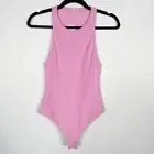 New Free People Small Mauve Pink High Neck Ribbed Bodysuit Tank Top Snap Closure