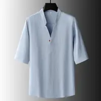 在飛比找ETMall東森購物網優惠-棉質立領七分袖韓版帥氣親膚襯衫