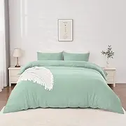LINENOVA Vintage Washed Quilt Cover Set Queen - 1800TC Ultra-Soft Microfiber, Cotton-Like Texture, Breathable and Cozy, 1 Duvet Cover & 2 Pillowcases (Queen,Sage Green)
