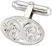 [Select Gifts] Box Set Shirt Black Tie Napkin Hook Sterling Silver Full Hand Etched Oval Cufflinks