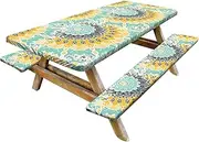 Camping Table Covers with Elastic - Bench Covers Elastic Picnic Table Cover Set | All Weather Table and Bench Covers, Durable Picnic Table Cover, Stain Resistant Pi