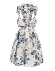 ZIMMERMANN Cassia Ruffle Mini Dress Hydrangea Floral Blue Linen RRP $650 Sz 0