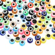 Evil Eye Beads, 100 Pcs 8mm Flat Round Evil Eye Charm, Multicolor