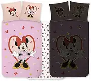 Brandmac Minnie Mouse Cot Bedlinen Set 100x140 cm + Pillowcase 40x45 cm, 100% Cotton | Glow-In-The-Dark Style Baby Bedding Set Perfect for Kids | Minnie Mouse Soft Reversible Cot Bedding for Girls