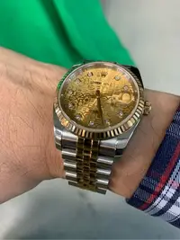 在飛比找Yahoo!奇摩拍賣優惠-ROLEX Datejust 116233j間金十面鑲鑽錶