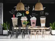 3D Bubble Tea Shop Background Wallpaper Wall Murals Removable Wallpaper 107