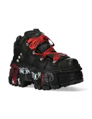 New Rock Boots WALL106-C9 Unisex Metallic Black Leather Platform Gothic Boots 45