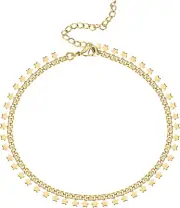 14K Gold Plated Charm Link Chain Anklets for Women | Dainty Cubic Zirconia Boho