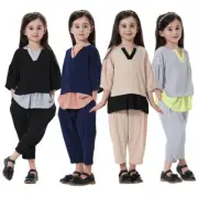Islamic Kids Girls Tops Pants Two Piece Set Muslim Abaya Dubai Kaftan Abayas 2pc