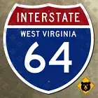 West Virginia Interstate route 64 highway marker road sign 1957 Charleston 18x18