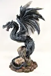 Dragon on broken column w/erect wings mythical fantasy figurine
