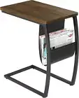 Side Table End Table, Vintage C Shaped Couch Table with Side Pocket for Sofa Lap