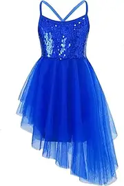 [Loodgao] Kids Girls Sleeveless Sparkly Sequins Irregular Mesh Tutu Skirt Ballet Dance Leotard Dress