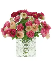 Creative Displays Pink Ranunculus Arrangement in Glass Cube Vase