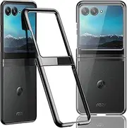 [NINKI] Compatible Flip Case for Motorola Razr Plus 2023 Case,Clear Motorola Razr 40 Ultra Case,Electroplating Shockproof Protective Case for Motorola Razr+ Case 2023 Motorola Razr Flip Phone Case,Black