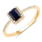 14k Yellow Gold Natural Emerald Cut Blue Sapphire and Diamonds Engagement Ring